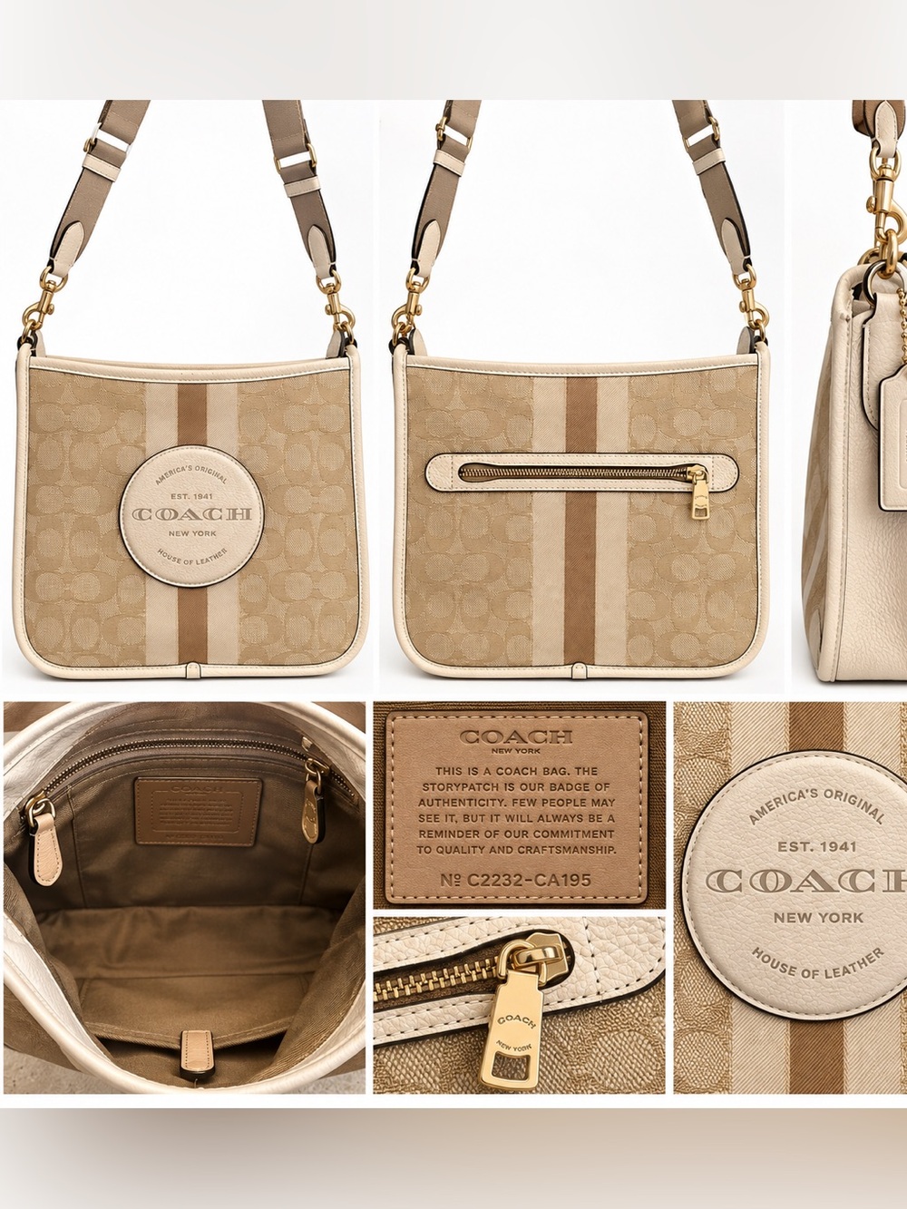 Coach Signature Jacquard Stripe Crossbody Bag Beige Cream CA195